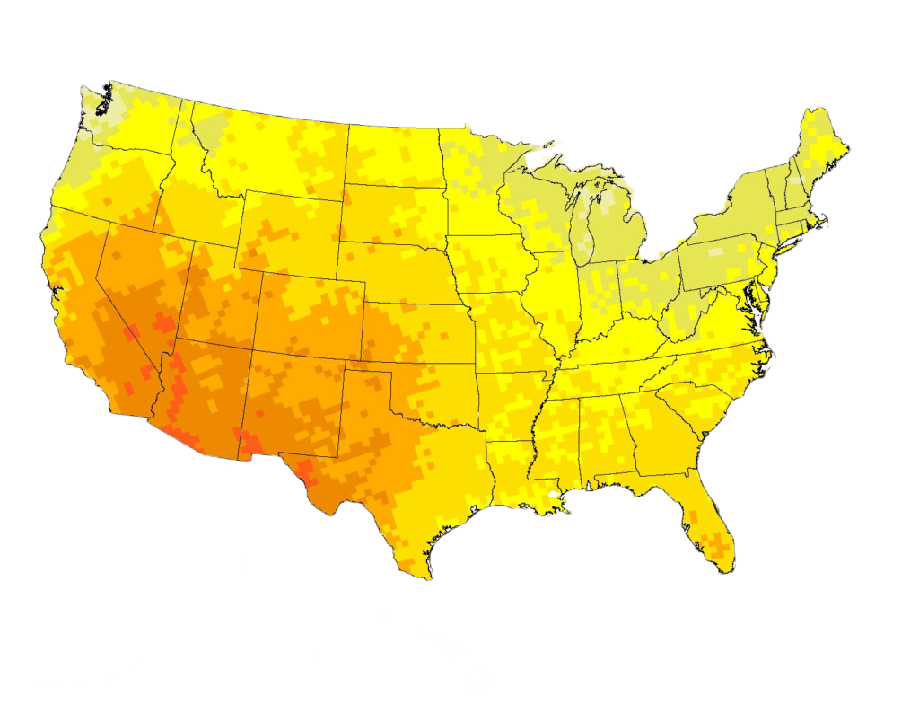 A picture displaying energy potential from sun in the united states